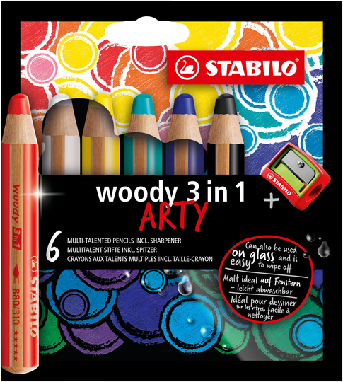 STABILO 3-in-1 Puuvärikynät 6-pack + Terotin