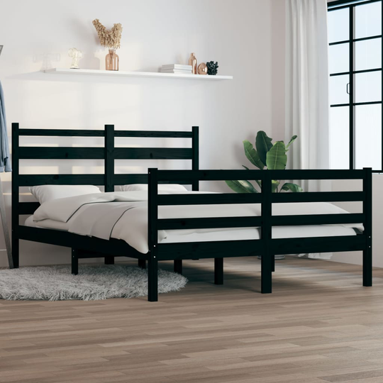 vidaXL Sängynrunko täysi mänty 120x200 cm musta