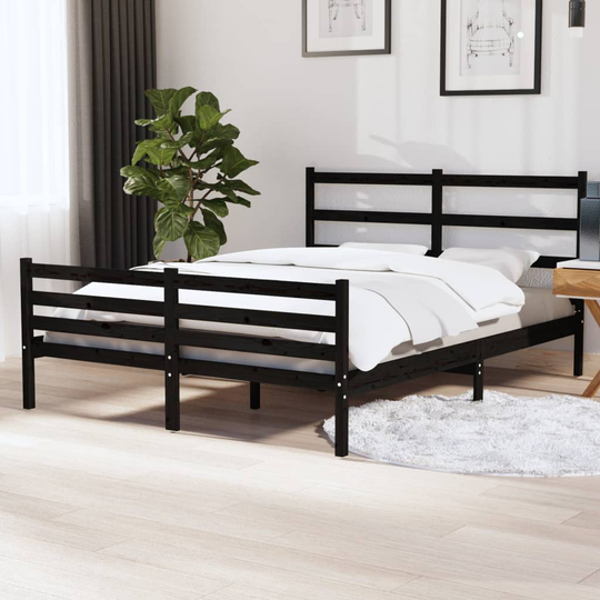 vidaXL Sängynrunko täysi mänty 140x190 cm musta