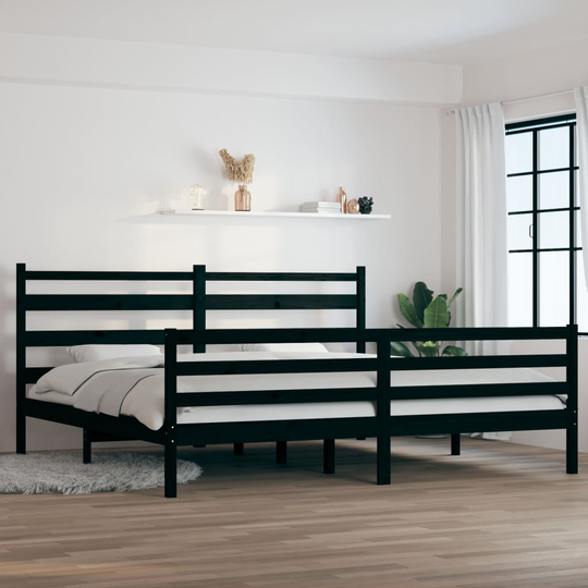 vidaXL Sängynrunko täysi mänty 200x200 cm musta