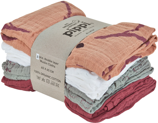 Pippi Musliiniliinat 8-pack, Misty Rose