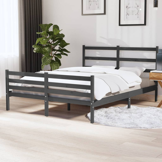 vidaXL Sängynrunko täysi mänty 140x190 cm harmaa