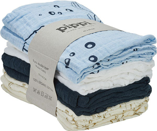 Pippi Musliiniliinat 8-pack, Grey Daw