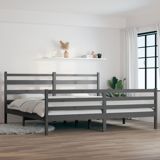 vidaXL Sängynrunko täysi mänty 200x200 cm harmaa