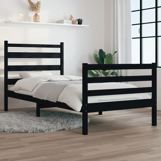 vidaXL Sängynrunko täysi mänty 100x200 cm musta