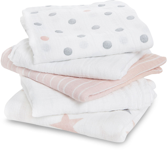 Aden by Aden + Anais Squares Musliiniliinat 5-pack, Vaaleanpunainen