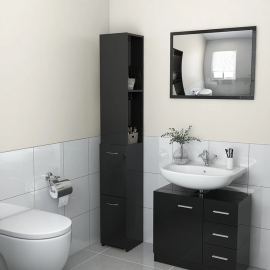 vidaXL Kylpyhuonekaappi korkeakiilto musta 25x25x170 cm lastulevy