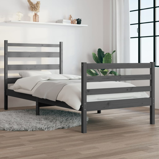vidaXL Sängynrunko täysi mänty 90x200 cm harmaa