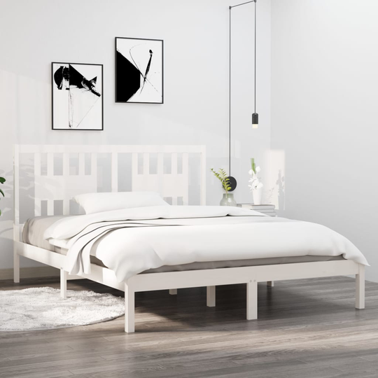 vidaXL Sängynrunko valkoinen täysi puu 150x200 cm 5FT King Size