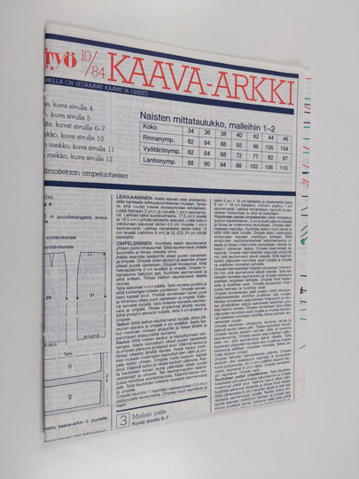 Suuri käsityökerho kaava-arkki 10/1984