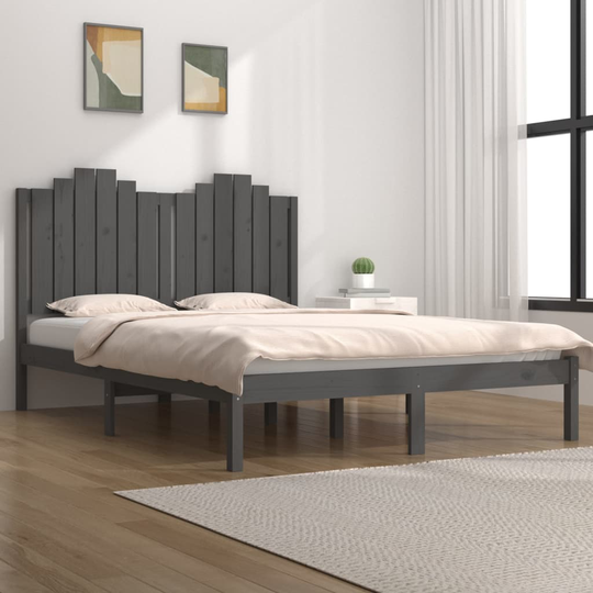 vidaXL Sängynrunko harmaa täysi mänty 200x200 cm