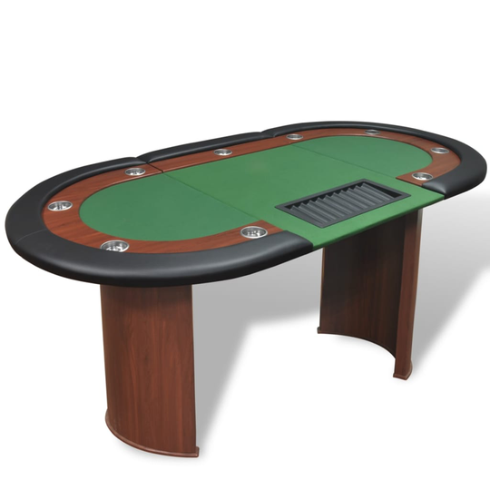 vidaXL Pokeripöytä 10 pelaajalle Jakoalue ja pelimerkkitarjotin Vihreä