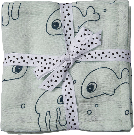 Done By Deer Musliiniliinat Sea Friends 70x70 2-pack, Blue