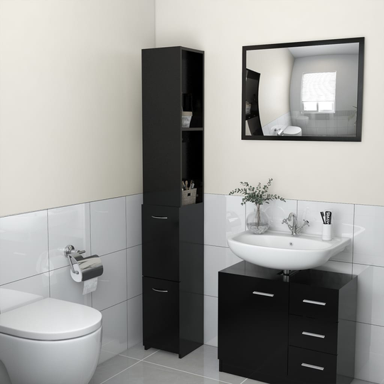 vidaXL Kylpyhuonekaappi musta 25x25x170 cm lastulevy