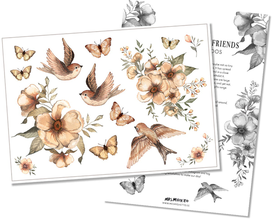 Mrs Mighetto Leikkitatuoinnit Flowers & Flying Friends