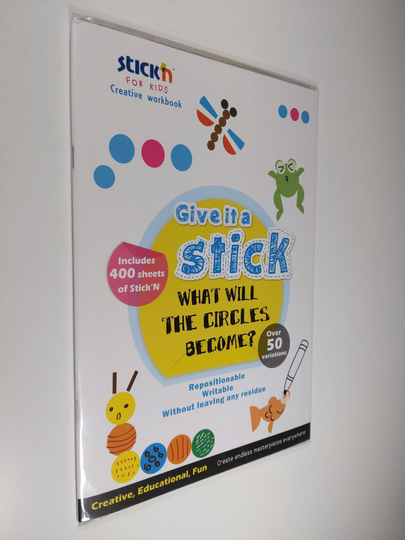 Give it a stick : what will the circles become? - Stick'n for kids creative workbook