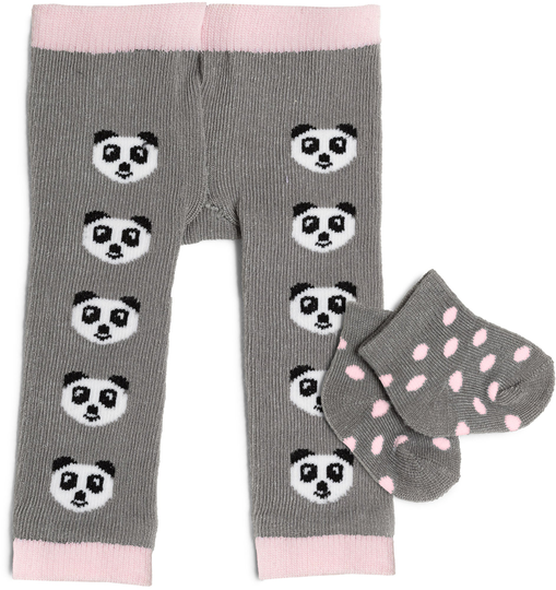 Skrållan Nukenvaatteet Sukkahousut ja Sukat Panda, Harmaa/Vaaleanpunainen