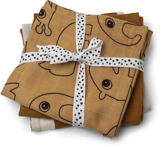 Done by Deer Musliiniliinat 3-Pack Deer Friends, Mustard