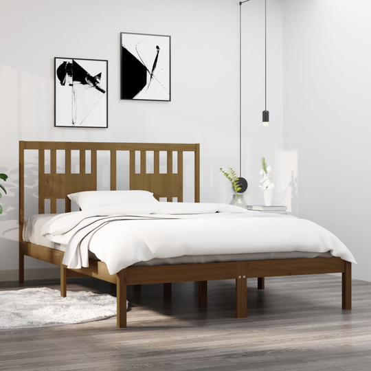 vidaXL Sängynrunko hunajanruskea täysi puu 135x190 cm 4FT6 Double
